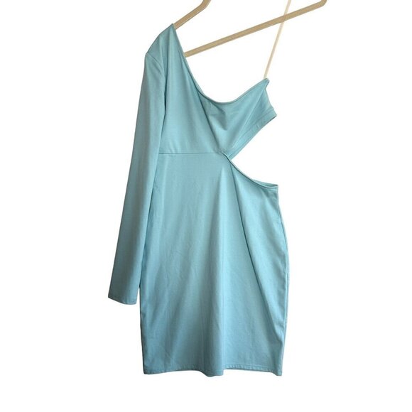 NEW Open Edit One-Sleeve Cutout Body-Con Minidress in Blue Glaze Size S - Picture 5 of 5